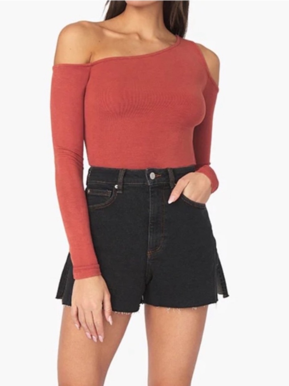 WEWOREWHAT NWT Asymmetric Clay Color Shoulder Long Sleeve Top M